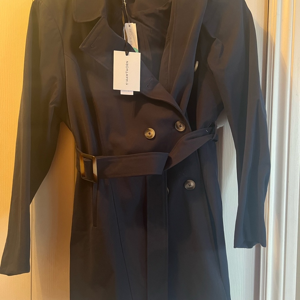 Women's Navy Double-Breasted Trench Coat